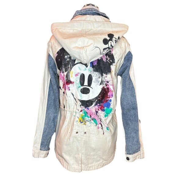 Desigual Disney Mickey Mouse Jean Jacket XS Patchwork Paint Splatter Streetwear - Picture 6 of 16
